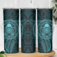 New Zealand Skull Darts Skinny Tumbler Aotearoa Maori Chest Tattoo Stylized Teal - Polynesian Pride