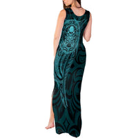 New Zealand Skull Darts Tank Maxi Dress Aotearoa Maori Chest Tattoo Stylized Teal - Polynesian Pride