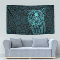 New Zealand Skull Darts Tapestry Aotearoa Maori Chest Tattoo Stylized Teal - Polynesian Pride