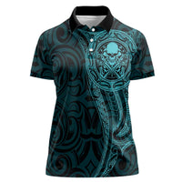 New Zealand Skull Darts Women Polo Shirt Aotearoa Maori Chest Tattoo Stylized Teal - Polynesian Pride