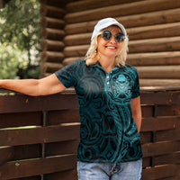 New Zealand Skull Darts Women Polo Shirt Aotearoa Maori Chest Tattoo Stylized Teal - Polynesian Pride