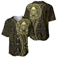 New Zealand Skull Darts Baseball Jersey Aotearoa Maori Chest Tattoo Stylized Gold - Polynesian Pride