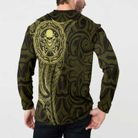 New Zealand Skull Darts Button Sweatshirt Aotearoa Maori Chest Tattoo Stylized Gold - Polynesian Pride
