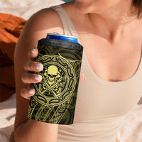 New Zealand Skull Darts 4 in 1 Can Cooler Tumbler Aotearoa Maori Chest Tattoo Stylized Gold - Polynesian Pride