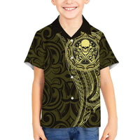 New Zealand Skull Darts Hawaiian Shirt Aotearoa Maori Chest Tattoo Stylized Gold - Polynesian Pride