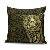 New Zealand Skull Darts Pillow Cover Aotearoa Maori Chest Tattoo Stylized Gold - Polynesian Pride