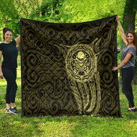 New Zealand Skull Darts Quilt Aotearoa Maori Chest Tattoo Stylized Gold - Polynesian Pride