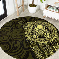 New Zealand Skull Darts Round Carpet Aotearoa Maori Chest Tattoo Stylized Gold - Polynesian Pride