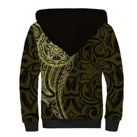 New Zealand Skull Darts Sherpa Hoodie Aotearoa Maori Chest Tattoo Stylized Gold - Polynesian Pride