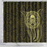 New Zealand Skull Darts Shower Curtain Aotearoa Maori Chest Tattoo Stylized Gold - Polynesian Pride