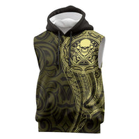 New Zealand Skull Darts Sleeveless Hoodie Aotearoa Maori Chest Tattoo Stylized Gold - Polynesian Pride