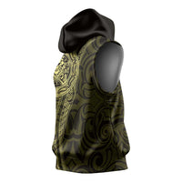 New Zealand Skull Darts Sleeveless Hoodie Aotearoa Maori Chest Tattoo Stylized Gold - Polynesian Pride