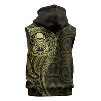 New Zealand Skull Darts Sleeveless Zip Hoodie Aotearoa Maori Chest Tattoo Stylized Gold LT14 - Polynesian Pride