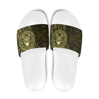 New Zealand Skull Darts Slide Sandals Aotearoa Maori Chest Tattoo Stylized Gold - Polynesian Pride
