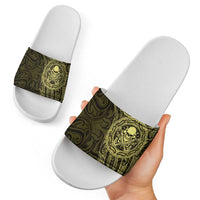 New Zealand Skull Darts Slide Sandals Aotearoa Maori Chest Tattoo Stylized Gold - Polynesian Pride