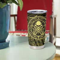 New Zealand Skull Darts Tumbler Cup Aotearoa Maori Chest Tattoo Stylized Gold - Polynesian Pride