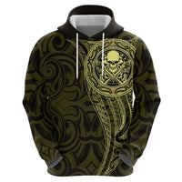 New Zealand Skull Darts Zip Hoodie Aotearoa Maori Chest Tattoo Stylized Gold - Polynesian Pride