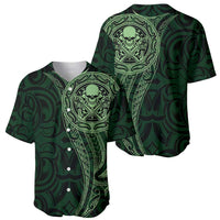 New Zealand Skull Darts Baseball Jersey Aotearoa Maori Chest Tattoo Stylized Green - Polynesian Pride