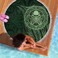 New Zealand Skull Darts Beach Blanket Aotearoa Maori Chest Tattoo Stylized Green - Polynesian Pride