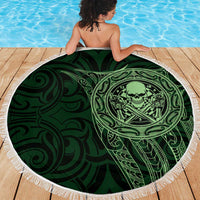 New Zealand Skull Darts Beach Blanket Aotearoa Maori Chest Tattoo Stylized Green - Polynesian Pride