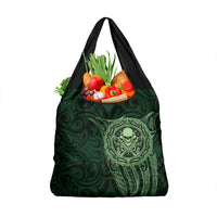 New Zealand Skull Darts Grocery Bag Aotearoa Maori Chest Tattoo Stylized Green - Polynesian Pride