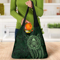 New Zealand Skull Darts Grocery Bag Aotearoa Maori Chest Tattoo Stylized Green - Polynesian Pride