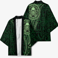 New Zealand Skull Darts Kimono Aotearoa Maori Chest Tattoo Stylized Green - Polynesian Pride