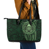 New Zealand Skull Darts Leather Tote Bag Aotearoa Maori Chest Tattoo Stylized Green - Polynesian Pride