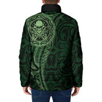 New Zealand Skull Darts Padded Jacket Aotearoa Maori Chest Tattoo Stylized Green - Polynesian Pride