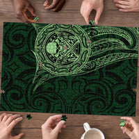 New Zealand Skull Darts Puzzle Aotearoa Maori Chest Tattoo Stylized Green - Polynesian Pride