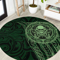 New Zealand Skull Darts Round Carpet Aotearoa Maori Chest Tattoo Stylized Green - Polynesian Pride