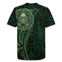New Zealand Skull Darts Rugby Jersey Aotearoa Maori Chest Tattoo Stylized Green - Polynesian Pride