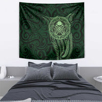 New Zealand Skull Darts Tapestry Aotearoa Maori Chest Tattoo Stylized Green - Polynesian Pride