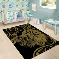 New Zealand Darts Area Rug Skull In Dart We Trust Maori Pattern - Polynesian Pride