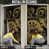 New Zealand Darts Door Cover Skull In Dart We Trust Maori Pattern - Polynesian Pride