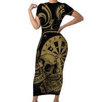 New Zealand Darts Family Matching Short Sleeve Bodycon Dress and Hawaiian Shirt Skull In Dart We Trust Maori Pattern - Polynesian Pride