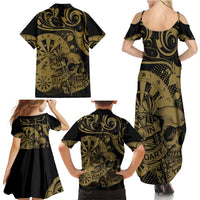New Zealand Darts Family Matching Summer Maxi Dress and Hawaiian Shirt Skull In Dart We Trust Maori Pattern - Polynesian Pride