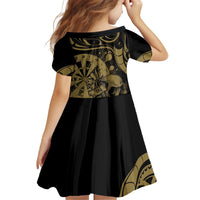 New Zealand Darts Kid Short Sleeve Dress Skull In Dart We Trust Maori Pattern - Polynesian Pride