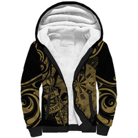 New Zealand Darts Sherpa Hoodie Skull In Dart We Trust Maori Pattern - Polynesian Pride