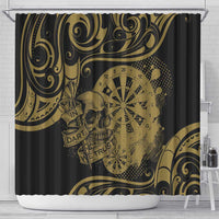 New Zealand Darts Shower Curtain Skull In Dart We Trust Maori Pattern - Polynesian Pride