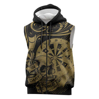 New Zealand Darts Sleeveless Zip Hoodie Skull In Dart We Trust Maori Pattern LT14 Gold - Polynesian Pride