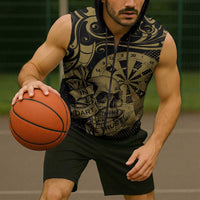 New Zealand Darts Sleeveless Zip Hoodie Skull In Dart We Trust Maori Pattern LT14 - Polynesian Pride