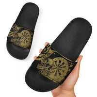 New Zealand Darts Slide Sandals Skull In Dart We Trust Maori Pattern - Polynesian Pride