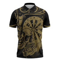 New Zealand Darts Zipper Polo Shirt Skull In Dart We Trust Maori Pattern LT14 Gold - Polynesian Pride