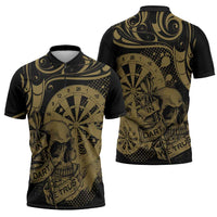 New Zealand Darts Zipper Polo Shirt Skull In Dart We Trust Maori Pattern - Polynesian Pride