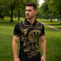 New Zealand Darts Zipper Polo Shirt Skull In Dart We Trust Maori Pattern LT14 - Polynesian Pride
