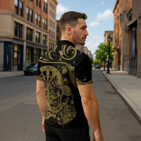 New Zealand Darts Zipper Polo Shirt Skull In Dart We Trust Maori Pattern LT14 - Polynesian Pride