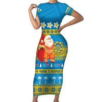 Tuvalu Christmas Family Matching Short Sleeve Bodycon Dress and Hawaiian Shirt Cute Santa Manuia te Kilisimasi - Polynesian Pride