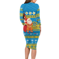 Tuvalu Christmas Long Sleeve Bodycon Dress Cute Santa Manuia te Kilisimasi - Polynesian Pride