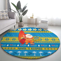 Tuvalu Christmas Round Carpet Cute Santa Manuia te Kilisimasi - Polynesian Pride